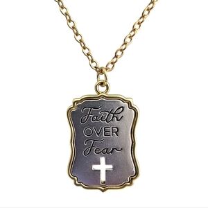 Gold Silver Stainless Steel Faith Over Fear Pendant Necklace 16" Cross Christian